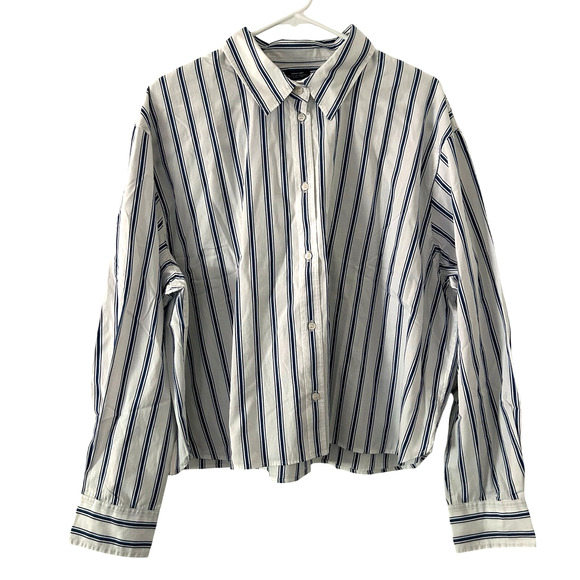 Gap Women's Button Up Blue Stripe Cotton Poplin Long Sleeve Shirt XL New - Picture 2 of 9